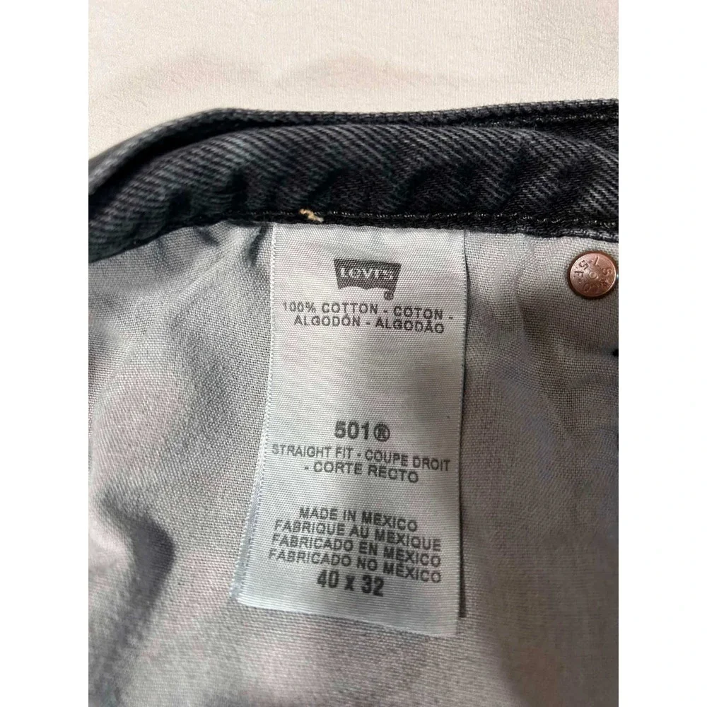 Levis 501 Original Fit Jeans Mens 40x32 Washed Black Straight Leg Button Fly